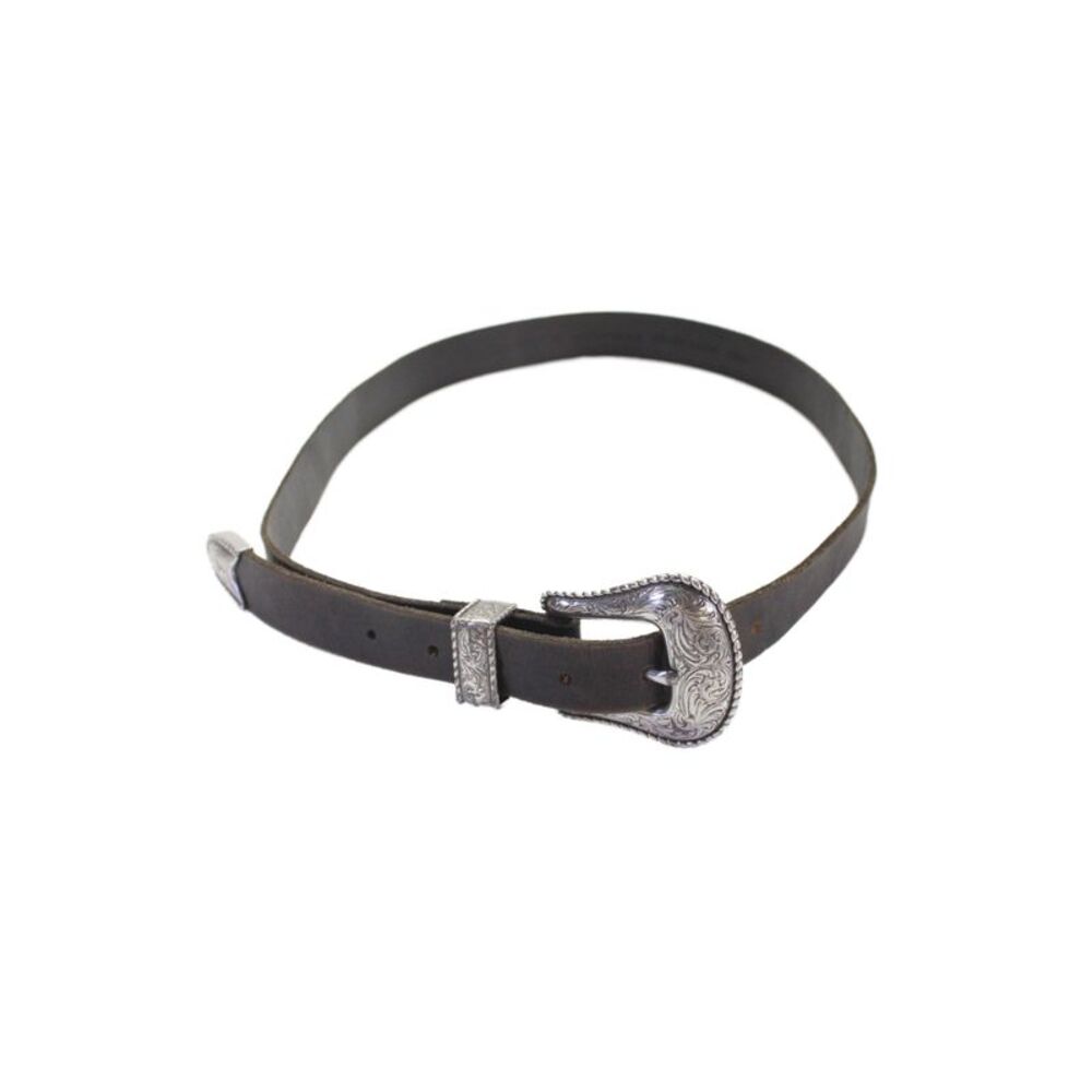 Another Line Womens Leather Engraved Buckle Belt Black Size M